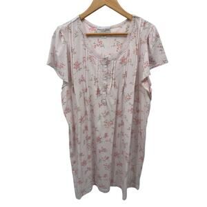 Miss Elaine Nightgown Women Plus 2X Pink Floral Print Cotton Polyester Lace Trim